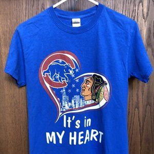 Chicago Cubs Blackhawks It's in My Heart Women's Shirt Small Blue Heavy Cotton
